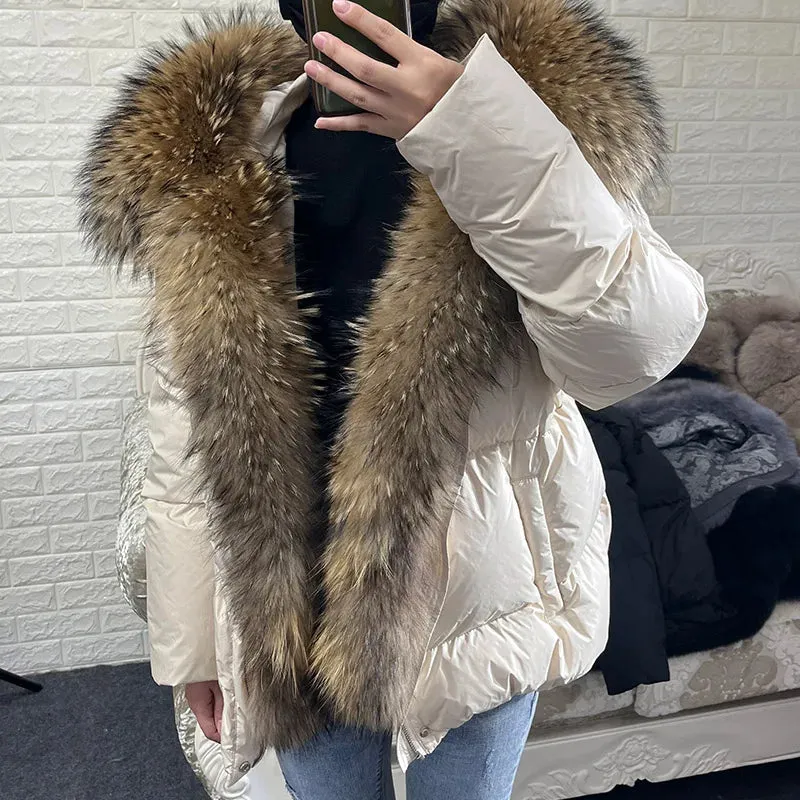 LVSANW MAOMAOKONG 2024 White Duck Down Jacket Winter Women Warm Loose Coat Natural Real Fox Fur Collar Thick Luxury Outerwear parkas