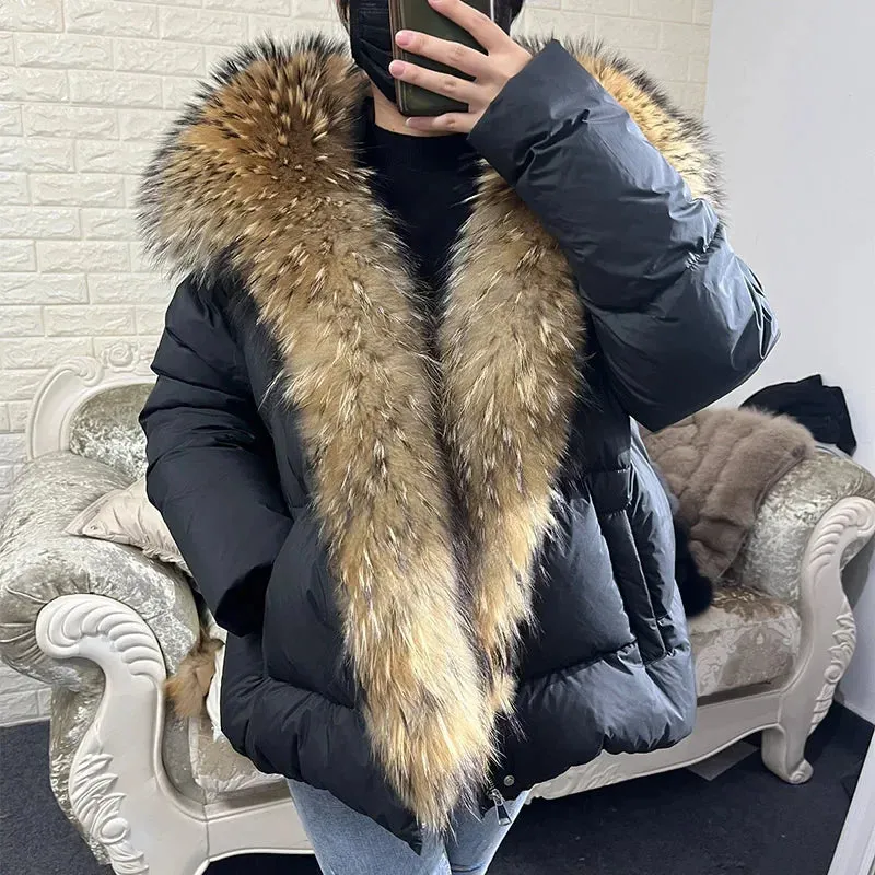 LVSANW MAOMAOKONG 2024 White Duck Down Jacket Winter Women Warm Loose Coat Natural Real Fox Fur Collar Thick Luxury Outerwear parkas