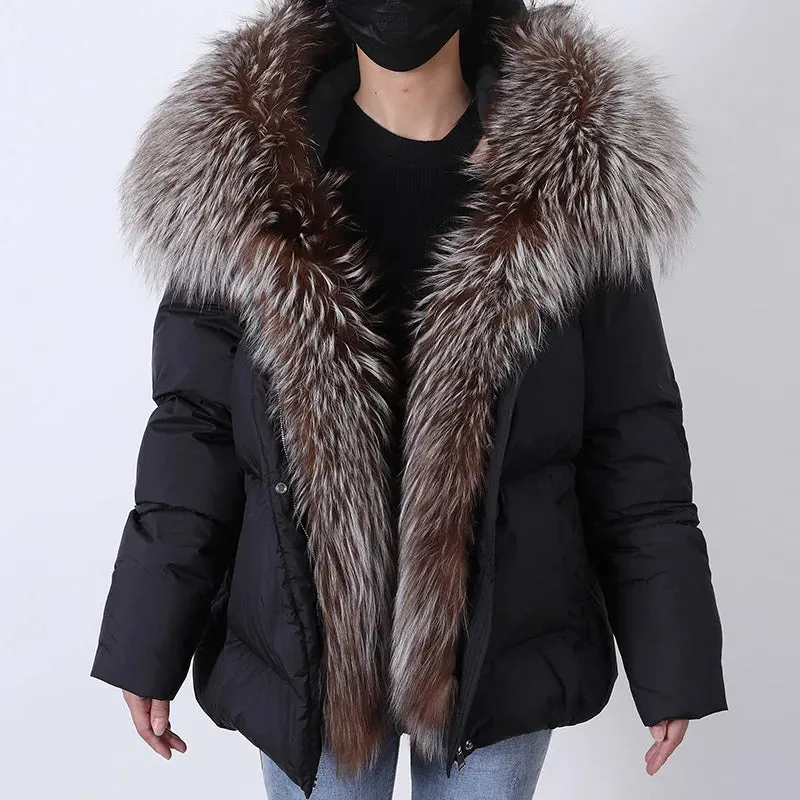 LVSANW MAOMAOKONG 2024 White Duck Down Jacket Winter Women Warm Loose Coat Natural Real Fox Fur Collar Thick Luxury Outerwear parkas