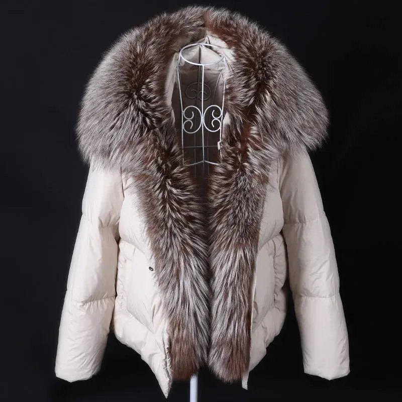 LVSANW MAOMAOKONG 2024 White Duck Down Jacket Winter Women Warm Loose Coat Natural Real Fox Fur Collar Thick Luxury Outerwear parkas