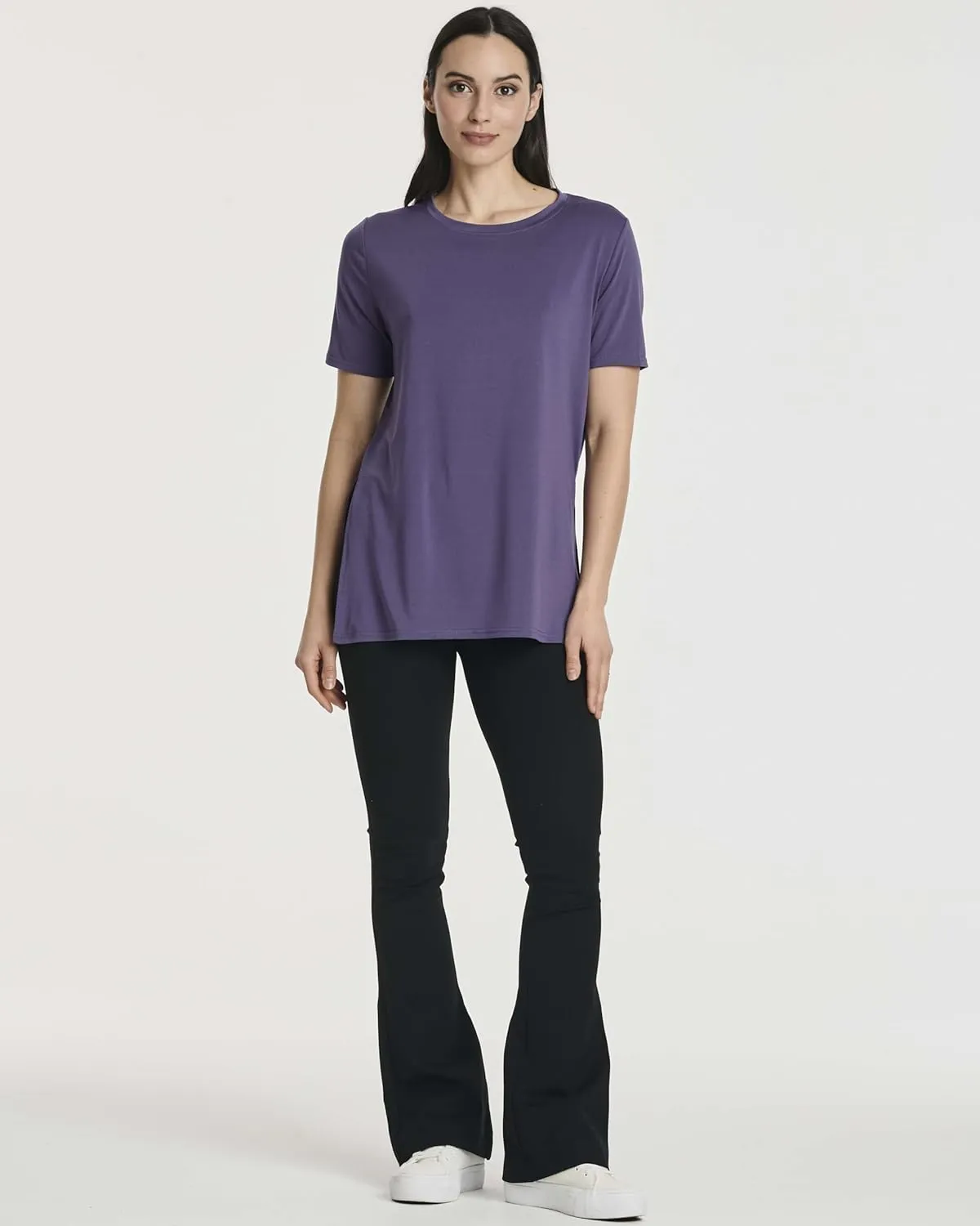 Real Essentials 5 Pack: Women's Short Sleeve Active Workout T-Shirts - Dry Fit Gym Tops with Split Hem (Plus Sizes)