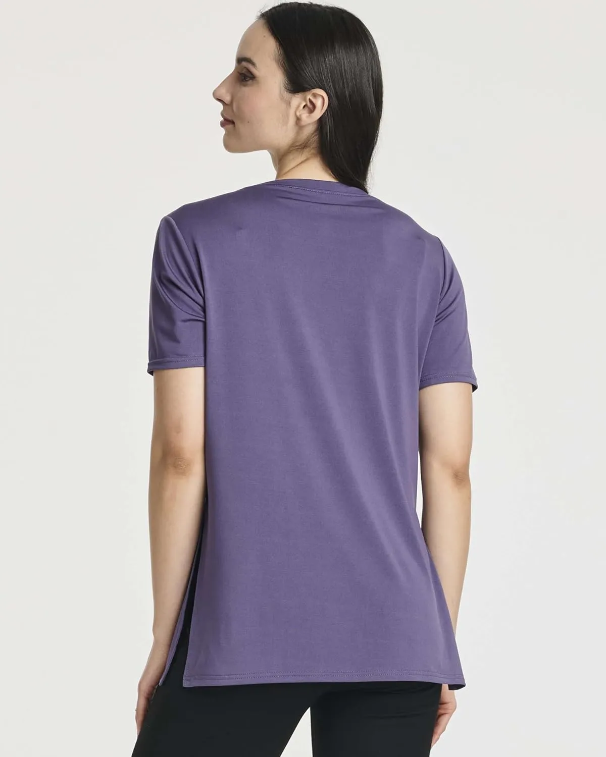 Real Essentials 5 Pack: Women's Short Sleeve Active Workout T-Shirts - Dry Fit Gym Tops with Split Hem (Plus Sizes)
