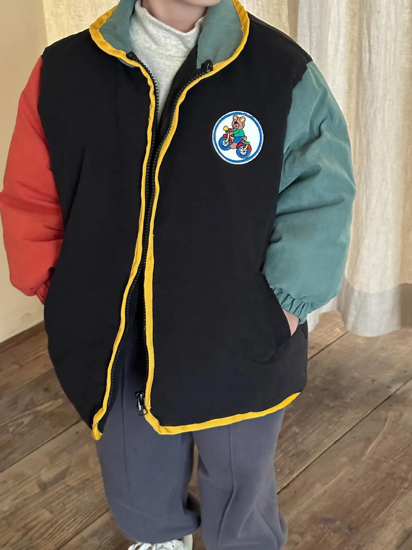 Retro Color-Block Splicing Parka