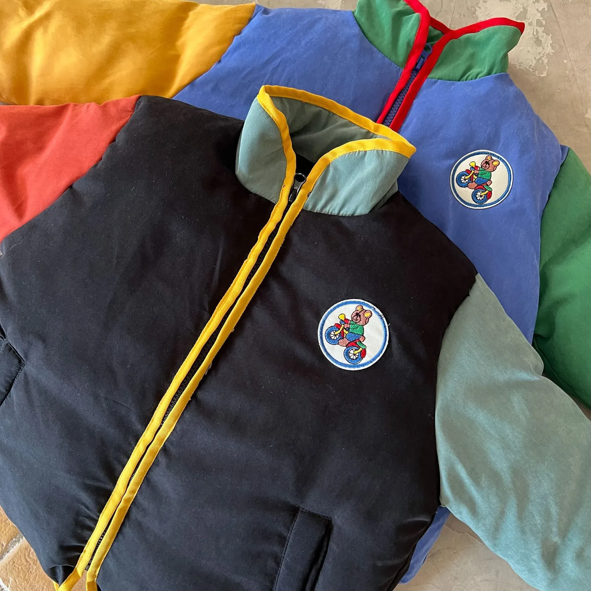 Retro Color-Block Splicing Parka