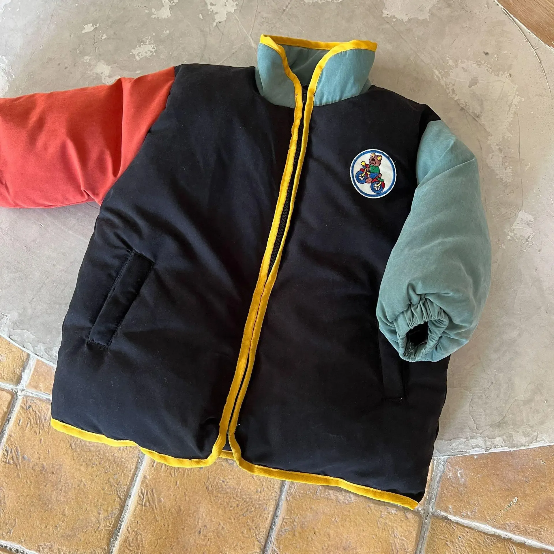 Retro Color-Block Splicing Parka