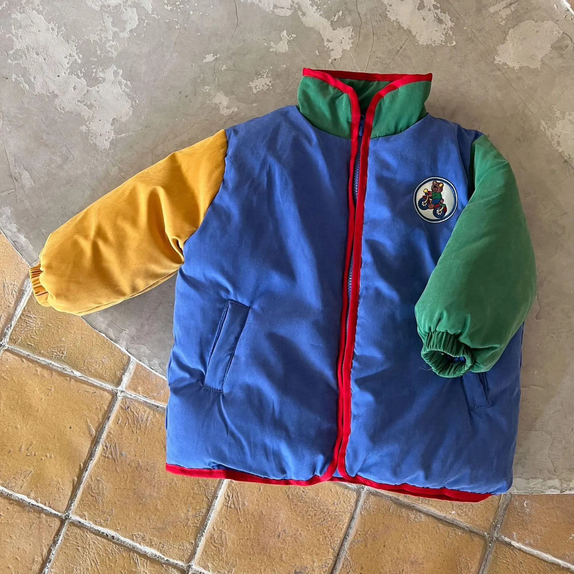 Retro Color-Block Splicing Parka