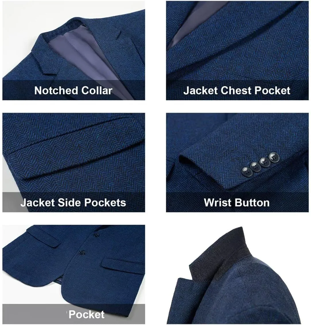 Retro Herringbone Mens Suit Jackets Tweed Slim Fit Sport Coats Prom Business Blazer Casual Men Tux Jacket Wedding Blazers
