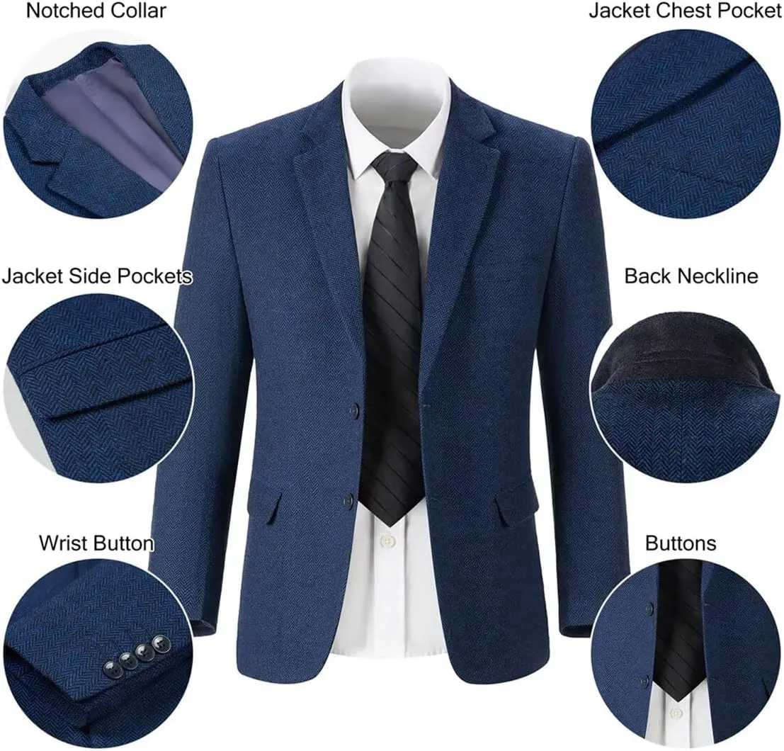 Retro Herringbone Mens Suit Jackets Tweed Slim Fit Sport Coats Prom Business Blazer Casual Men Tux Jacket Wedding Blazers