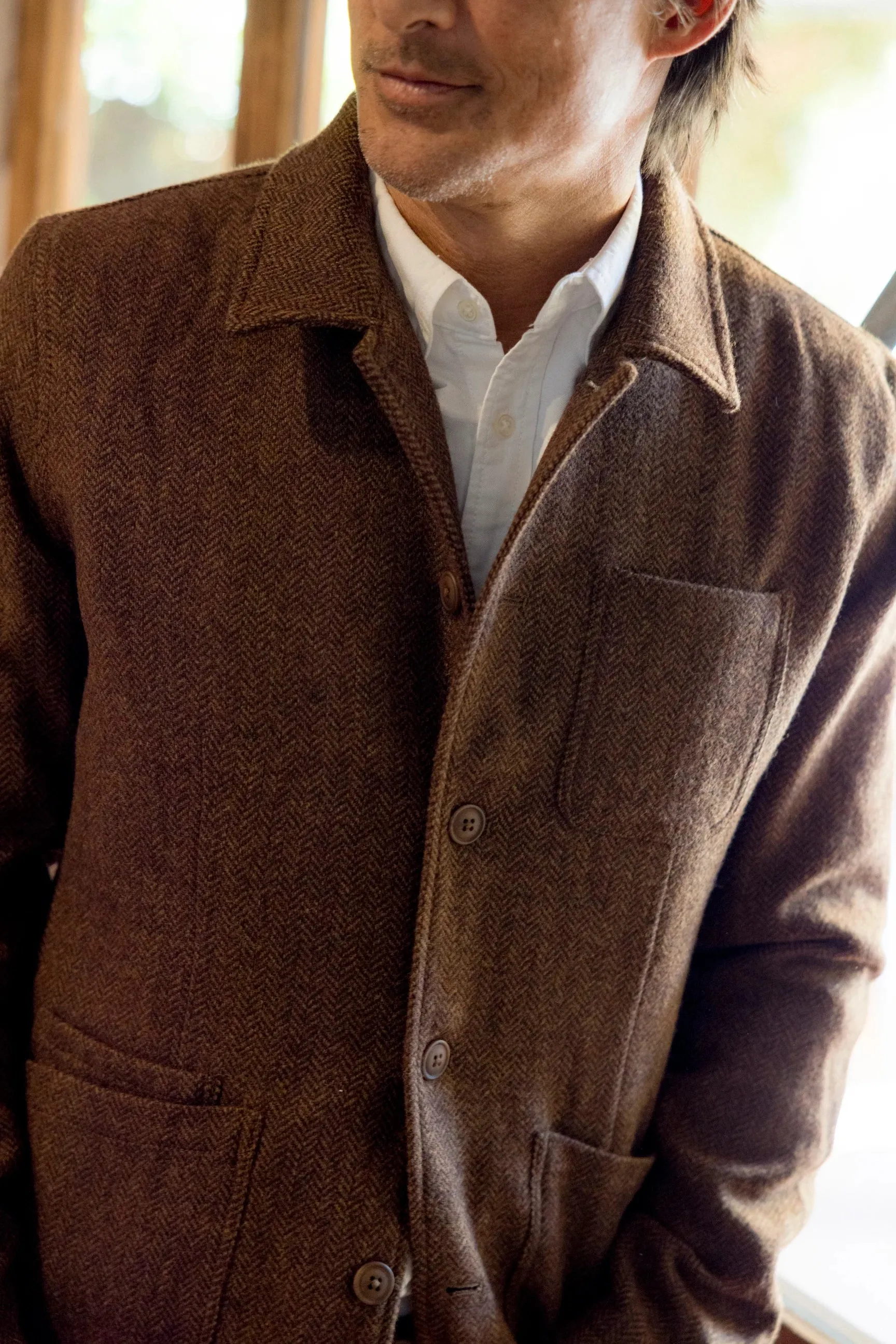 Tweed Industrial Jacket -Brown  Herringbone