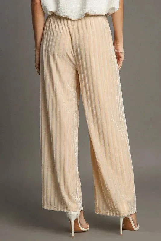 Umgee Striped Velvet Wide Leg Pants