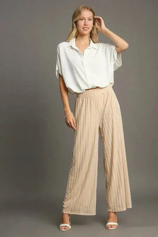 Umgee Striped Velvet Wide Leg Pants