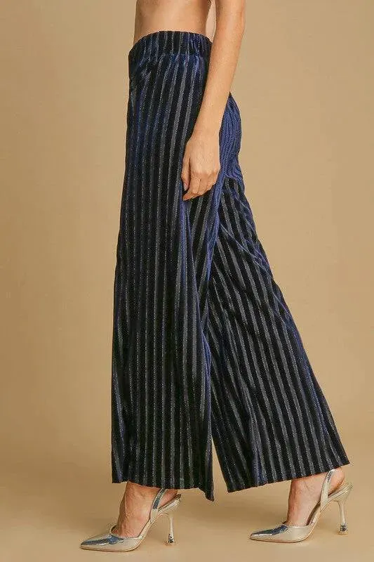 Umgee Striped Wide Leg Velvet Pants