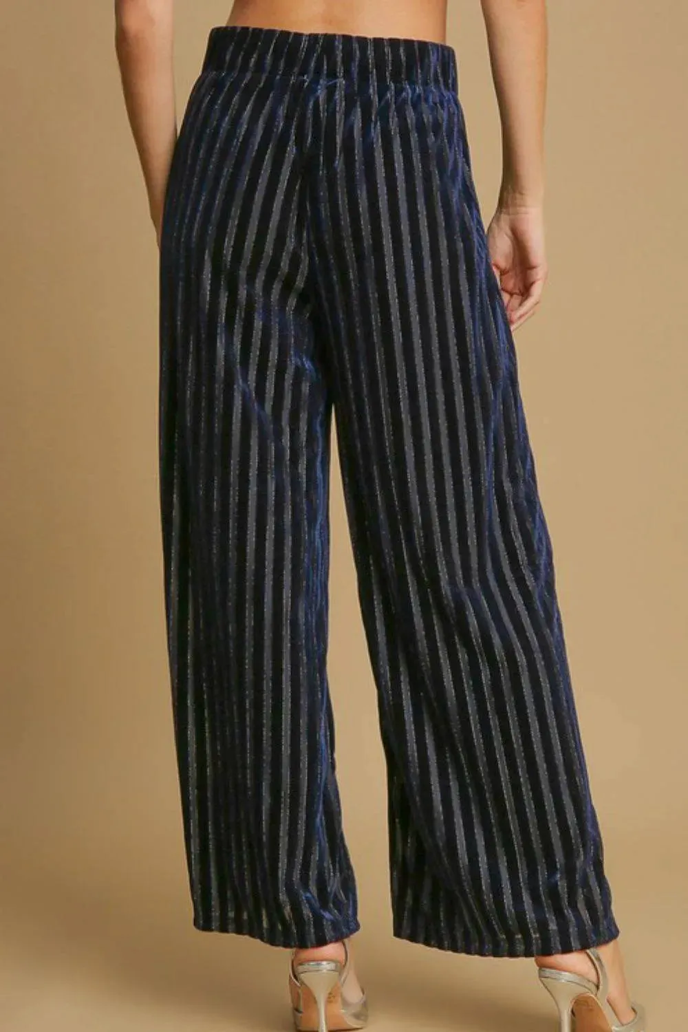 Umgee Striped Wide Leg Velvet Pants