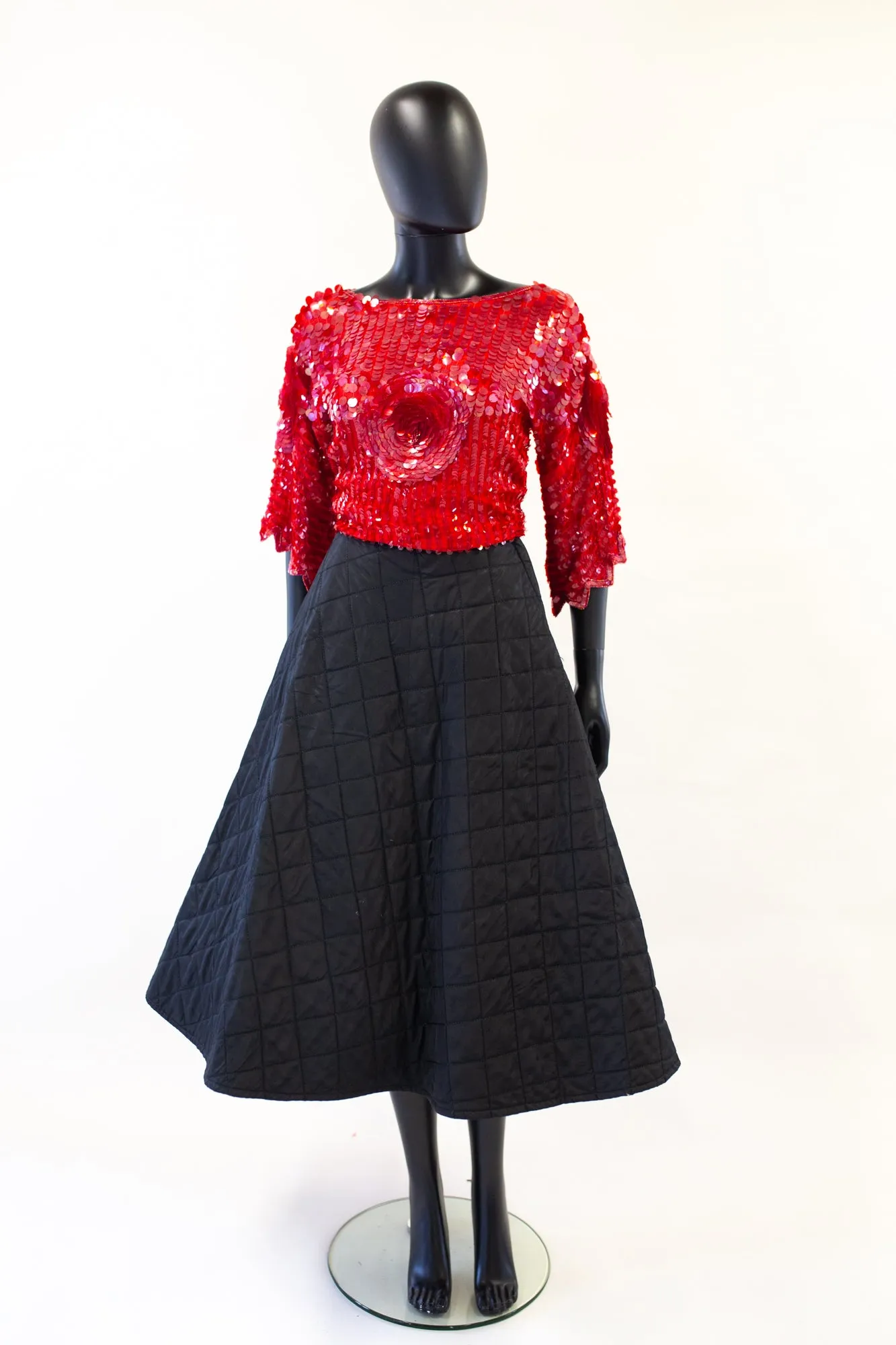 Vintage 1950s Black Quilted Skirt