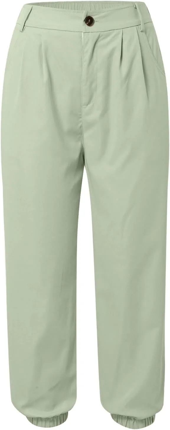 Womens High Waisted Capris Joggers Pants Casual Solid Color Summer Cropped Lounge Pant for Running Hiking Walking