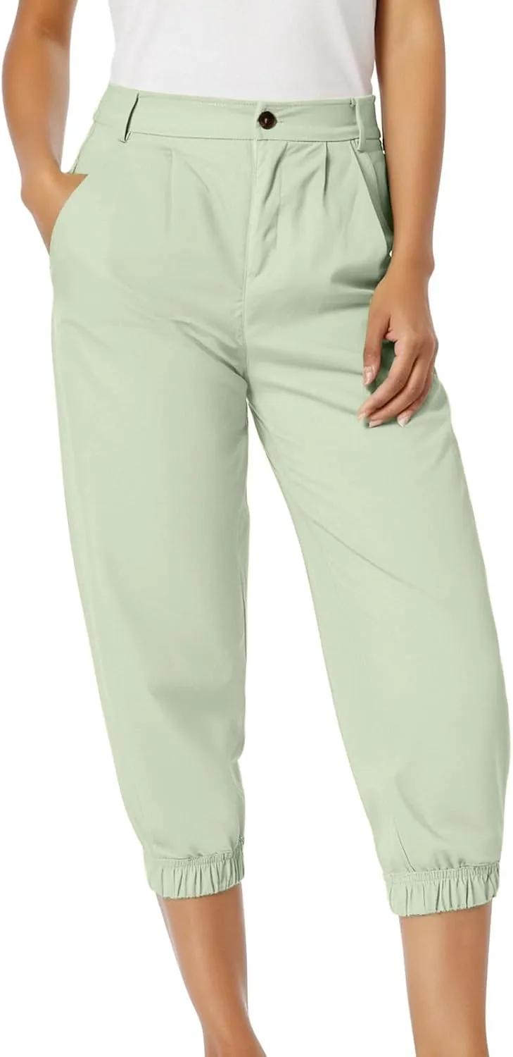 Womens High Waisted Capris Joggers Pants Casual Solid Color Summer Cropped Lounge Pant for Running Hiking Walking