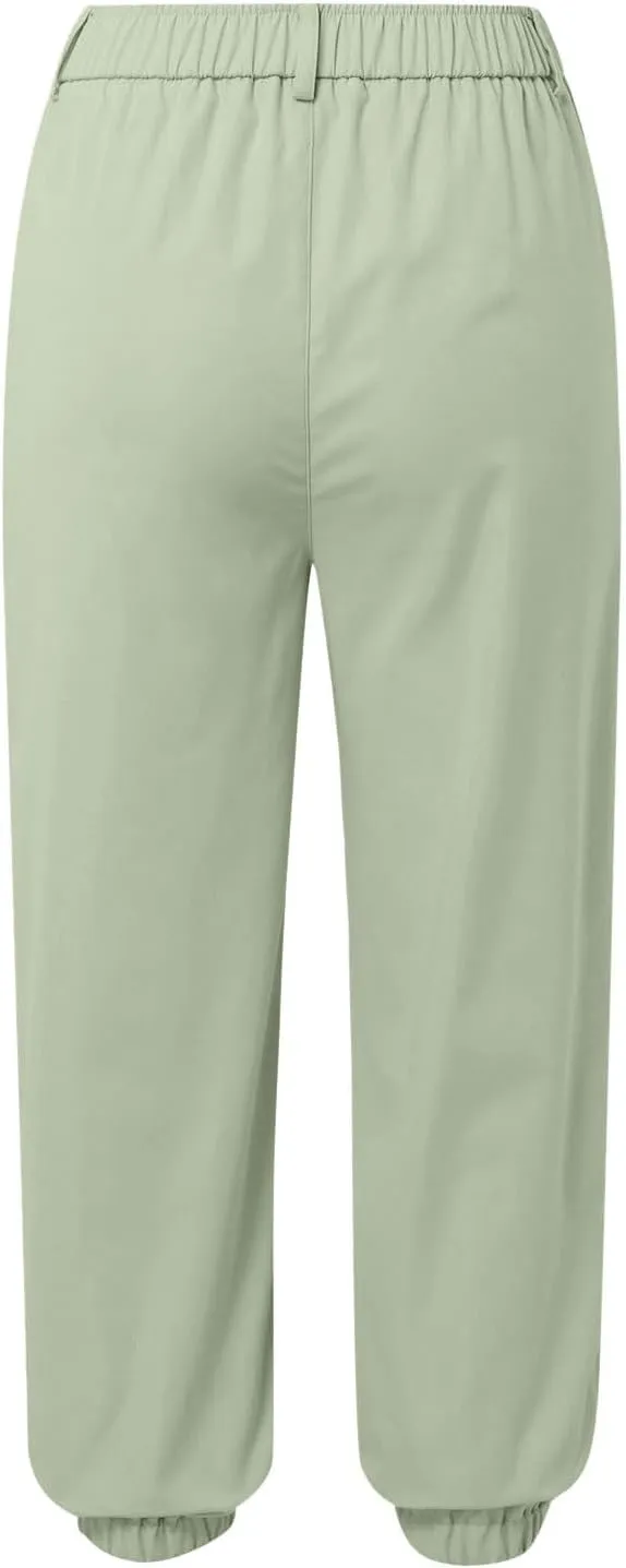 Womens High Waisted Capris Joggers Pants Casual Solid Color Summer Cropped Lounge Pant for Running Hiking Walking