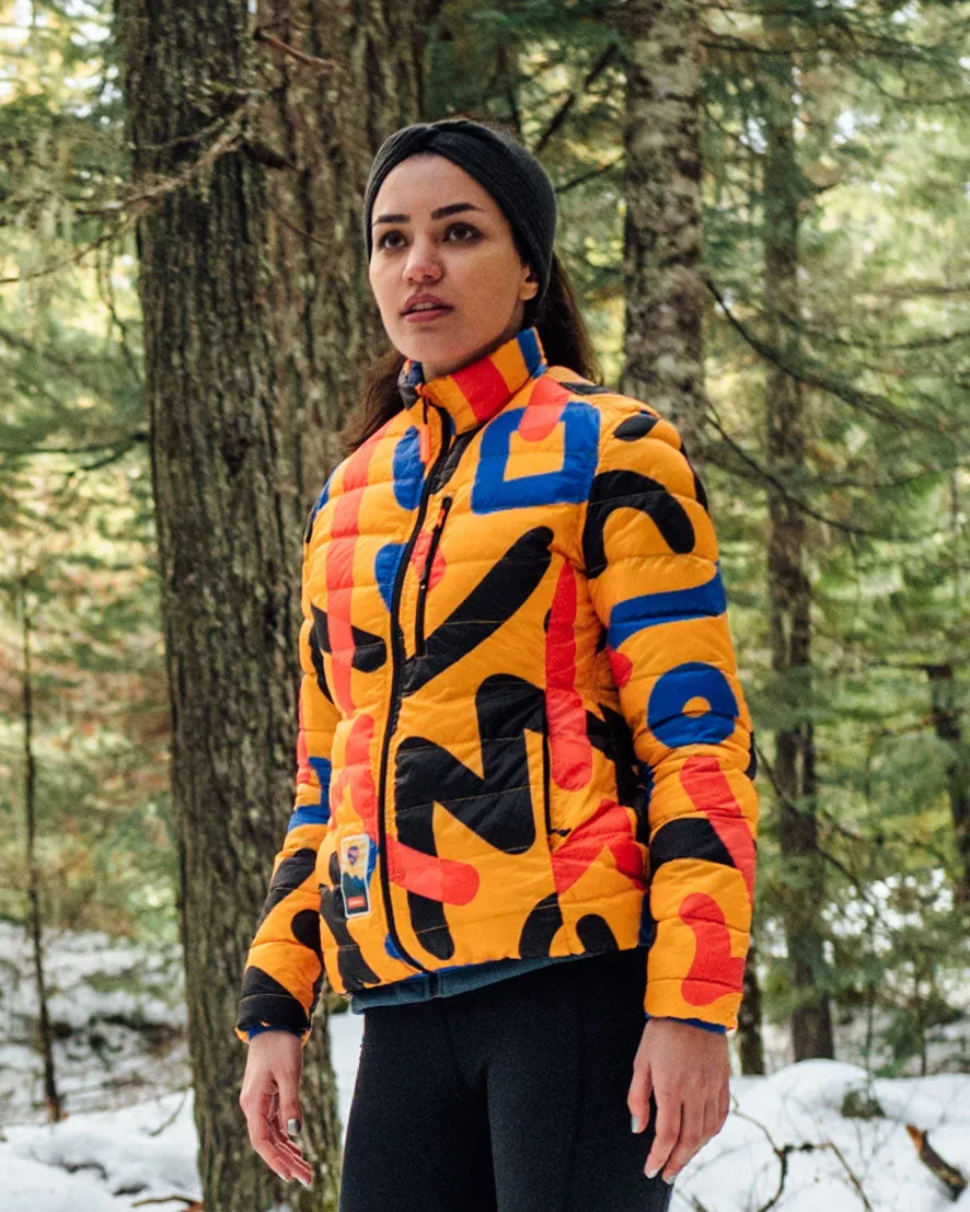Women's Reversible Lightweight Puffer Jacket, Mixed Print & Blue