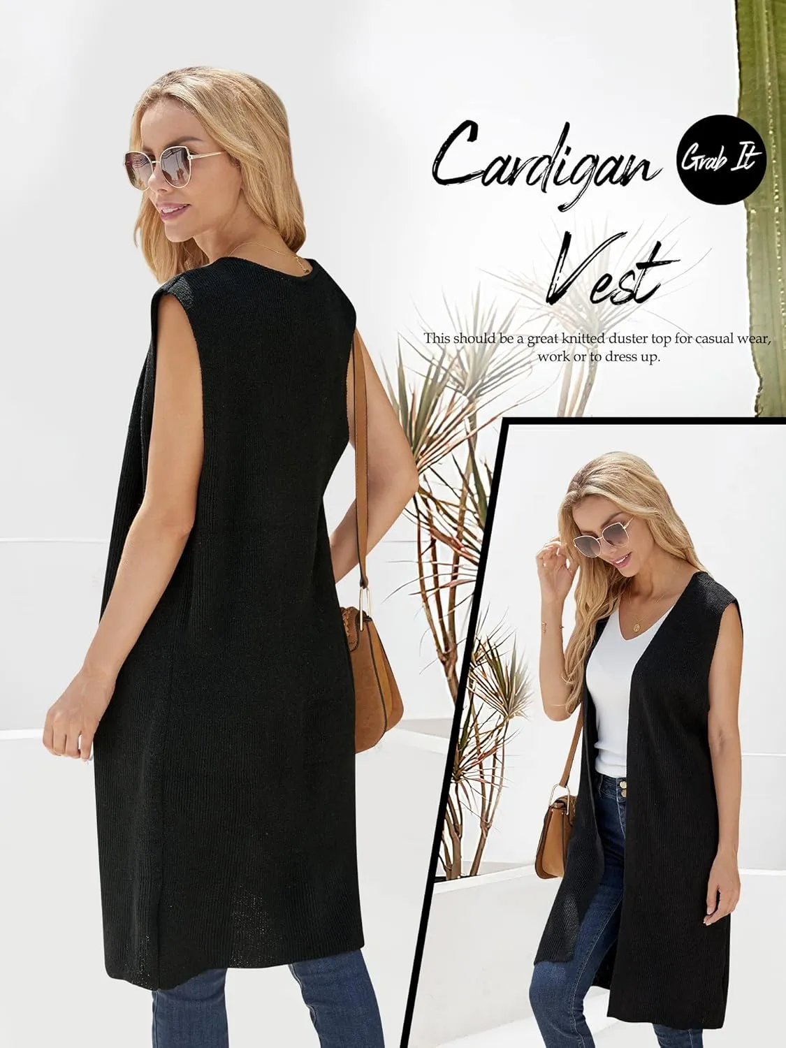 ZXZY Women Casual Sleeveless Open Front Tunic Vest Long Cardigan Tops Coat