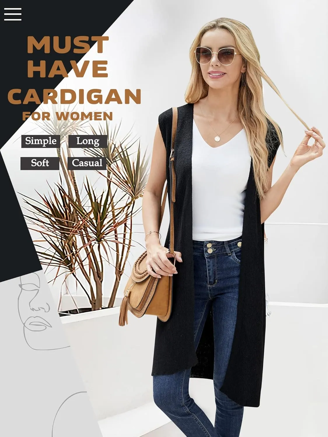ZXZY Women Casual Sleeveless Open Front Tunic Vest Long Cardigan Tops Coat
